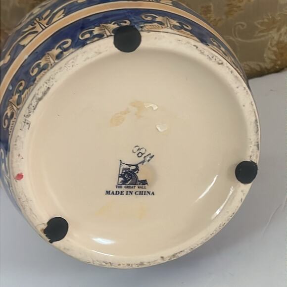 ANTIQUE CHINESE YELLOW‎ COBALT BLUE CERAMIC POTTERY TALL HANDLE TEA POT - Picture 4 of 8